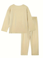 Long Sleeve Crew Neck Top & Elastic Waistband Pants Lounge Set