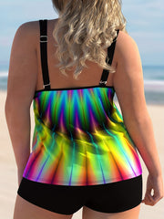  Tie Dye Cami & Biker Shorts Set Women's Plus Stretch Vacation 2pcs
