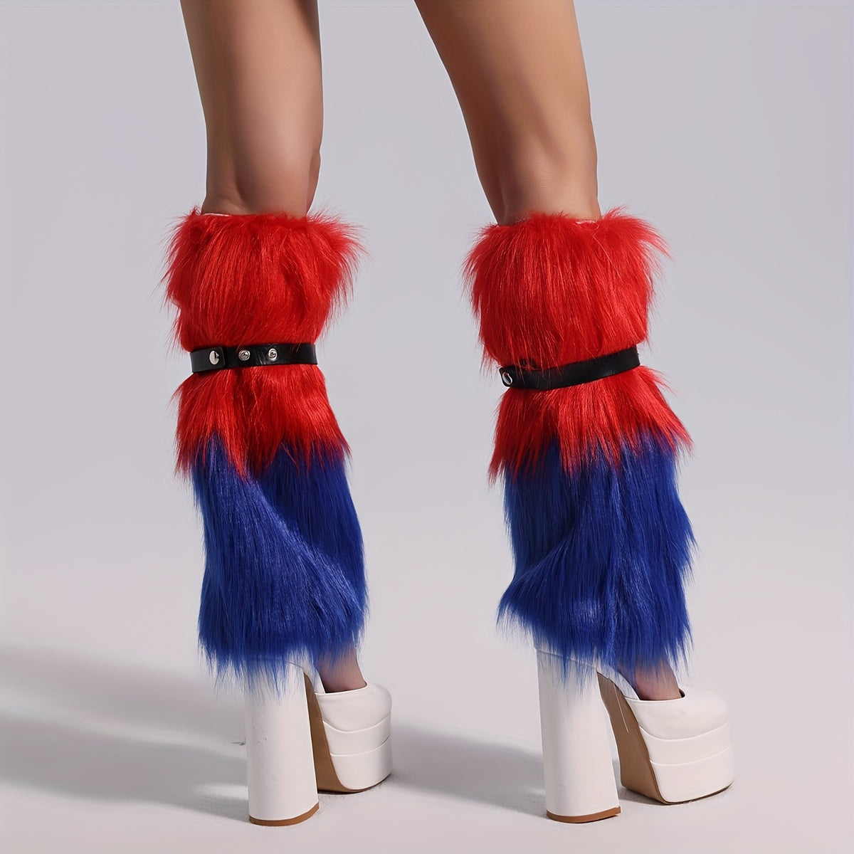 Colorblock Fuzzy Leg Warmers All match Knee High Socks Women's