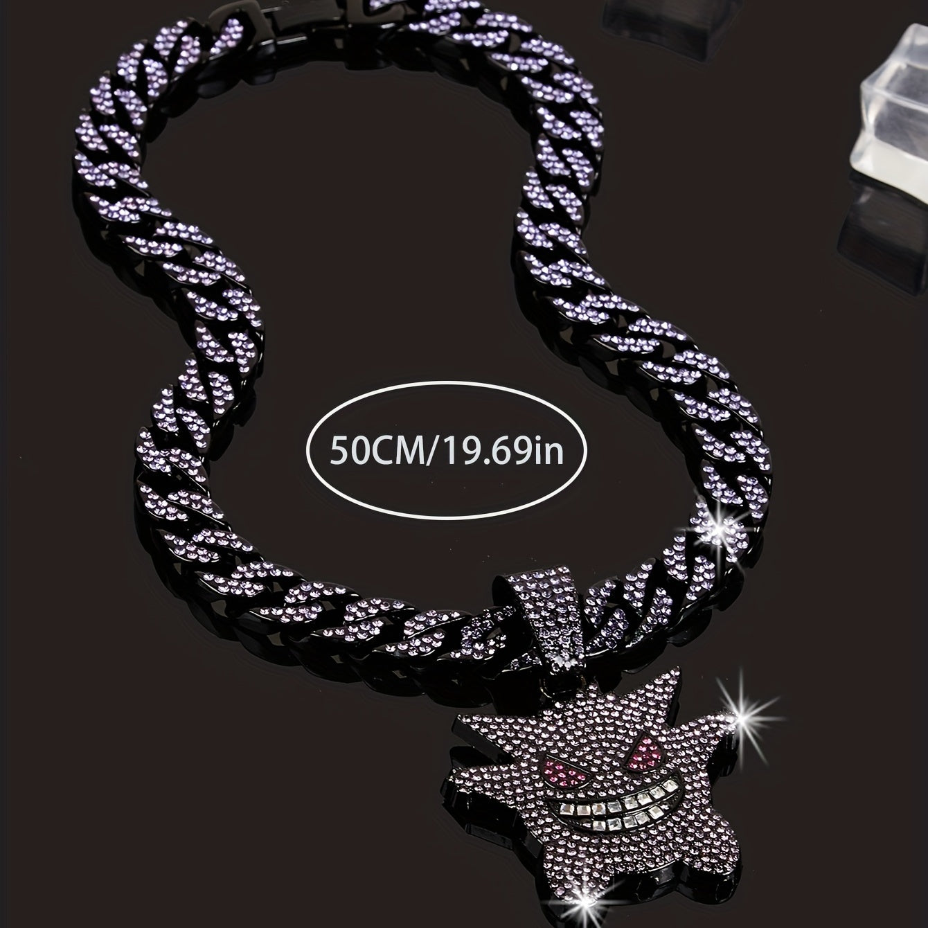 Women's Hip Hop Punk Ghost Pendant Necklace with Rhinestones Glitter Cuban Chain