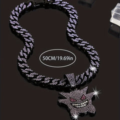 Women's Hip Hop Punk Ghost Pendant Necklace with Rhinestones Glitter Cuban Chain