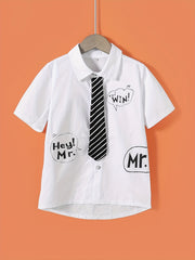 Boys Short Sleeves Tie Shirt Preppy Style Summer Kids Clothes