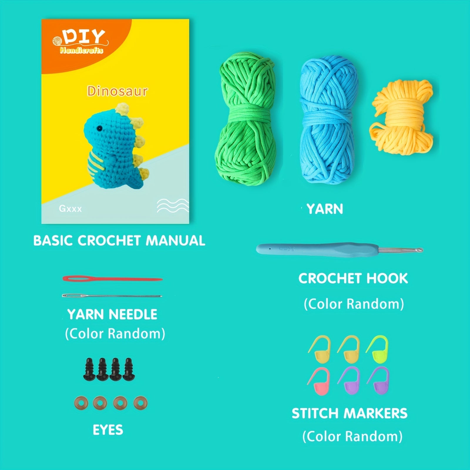 Crochet Kit for Beginners - 2 Dinos Easy Yarn Knitting Set with Video Tutorials