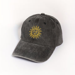 Vintage Sun Embroidery Baseball Cap Unisex Washed Gray Dad Hat