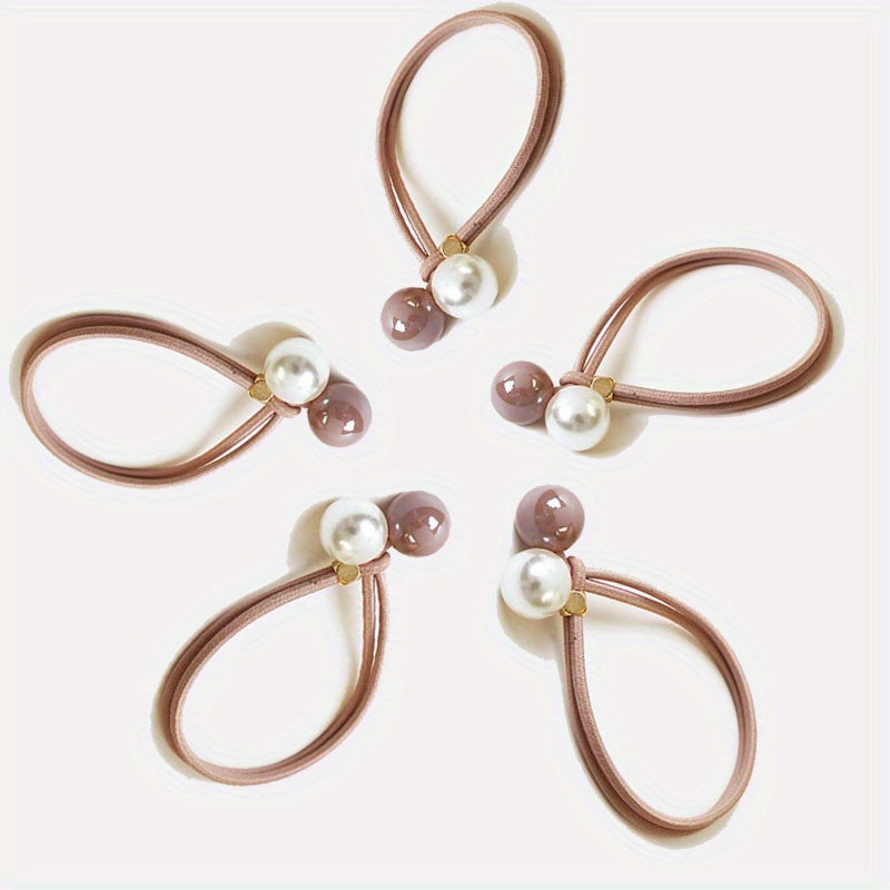 5pcs Faux Pearl Hair Tie Rope Rings Ponytail Holder Accessories