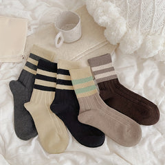 5 Pairs Striped Crew Socks Soft & Comfy Women's Stockings