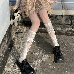 Floral Lace Calf Socks Lolita Mesh Knee High Socks Women's Stockings