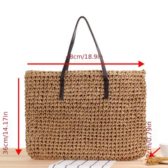 Large Capacity Casual Straw Bag Solid Hand-woven