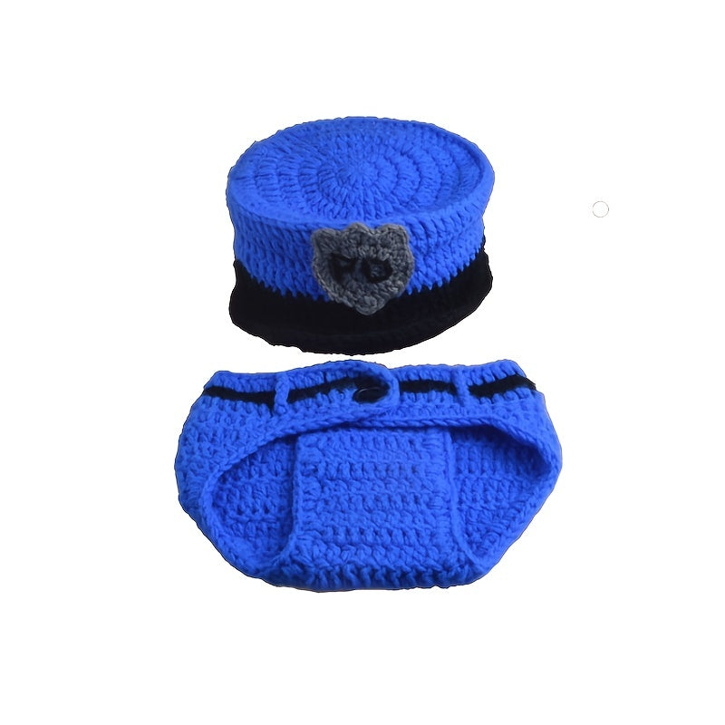 2pcs Policeman Baby Crochet Costume Photography Props Newborn Hat Shorts Outfits
