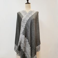 Gray Paisley Jacquard Tassel Scarf Block Wrap Windproof Shawl