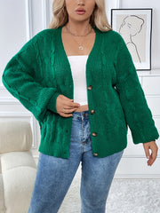  Solid Cable Long Sleeve Button Up Cardigan