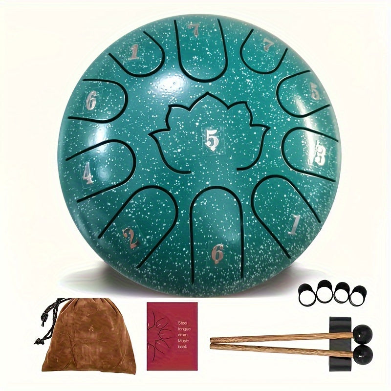 Steel Tongue Drum Set 6 inch 11 Note with Bag Music Book Mallets Holder Picks