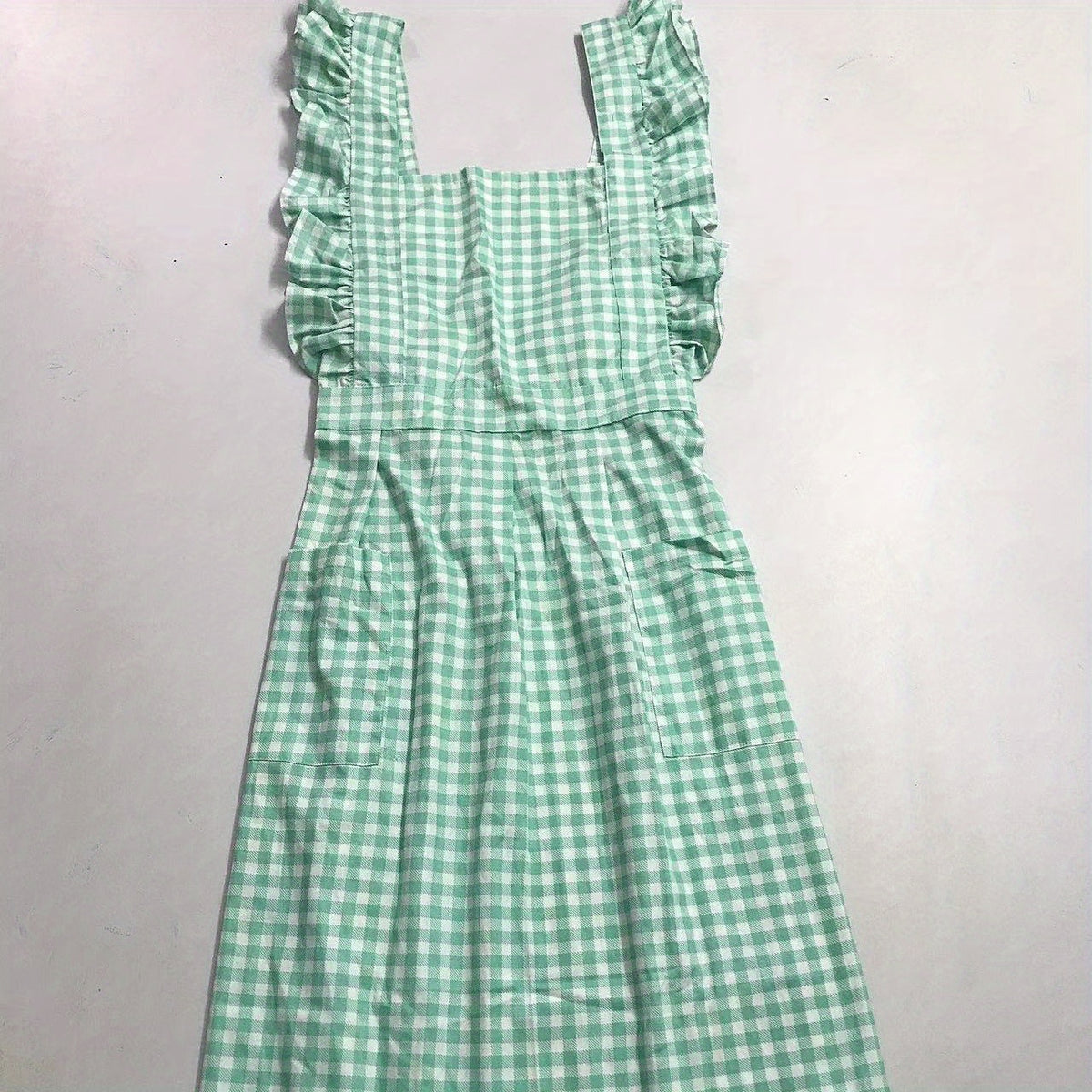 Ruffled Linen Apron X Back Apron with Pockets