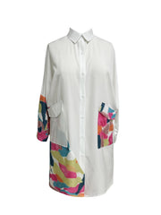  Colorblock Button Up Long Sleeve Shirt Dress