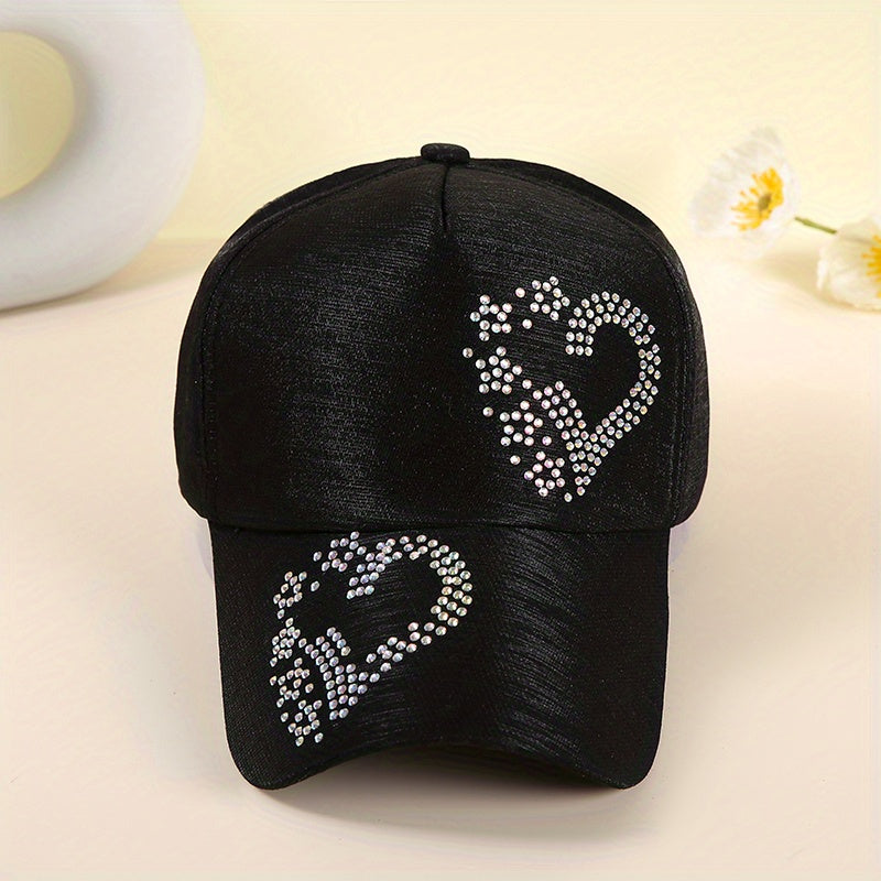 Rhinestone Heart Baseball Cap Sun Hat Lightweight Golf Dad Hats For Women