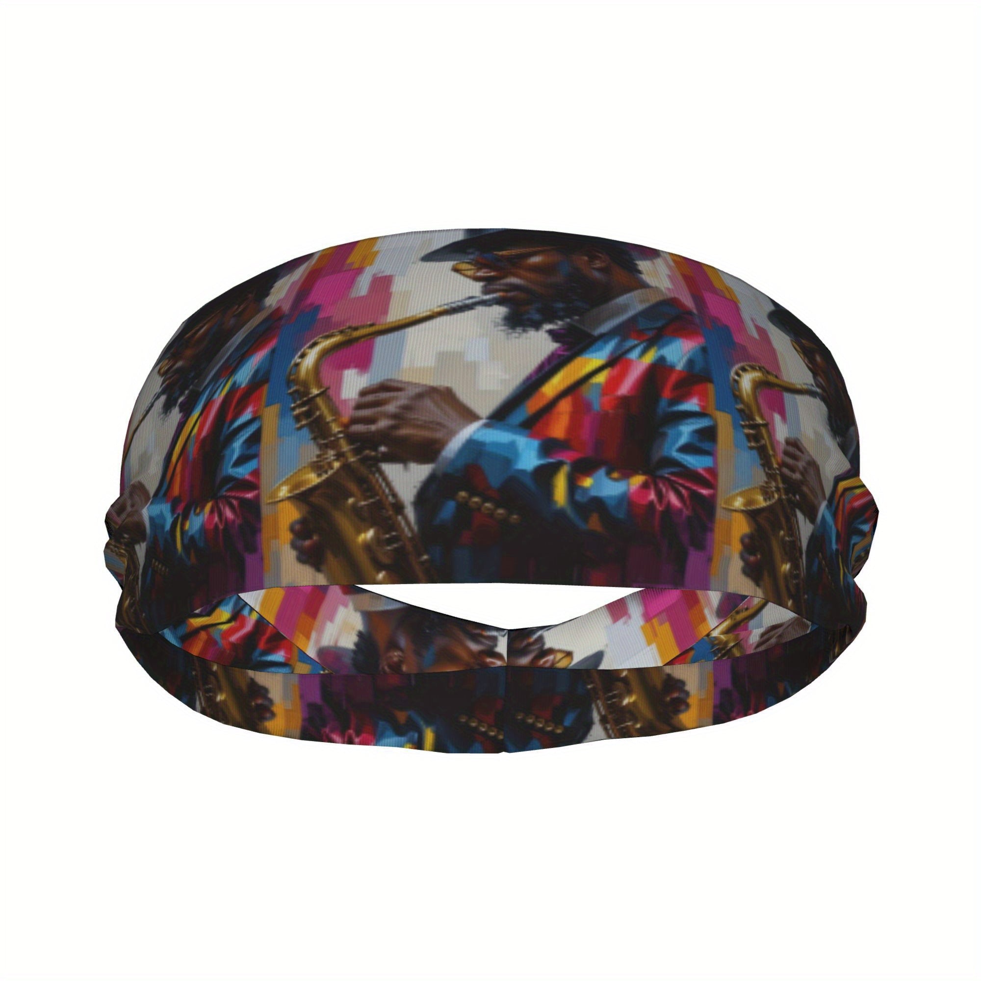 Jazz Inspired Unisex Headband Sweat Wicking Stretchy Polyester