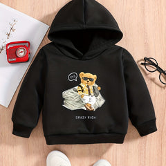 Rich Bear Print Baby Boys Hooded Sweatshirt for Spring Fall