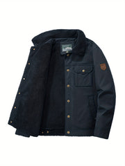 Men's Fleece Windbreaker Jacket Casual Lapel Coat