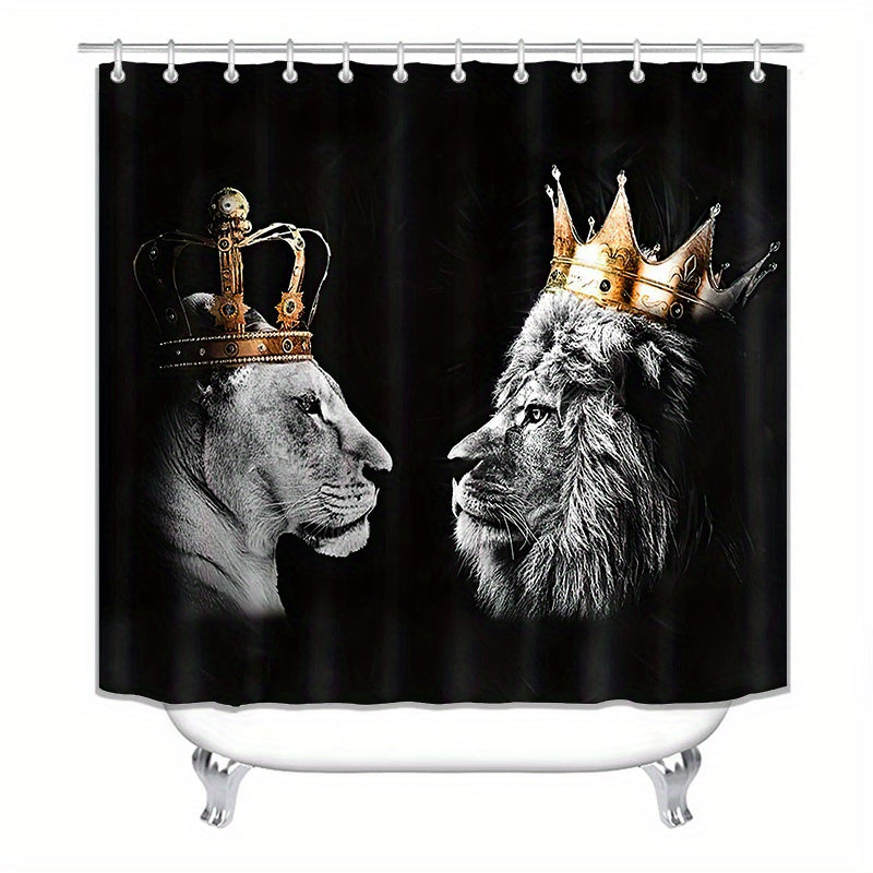 3pcs Lion Shower Curtain Set with 12 Hooks Complete Bathroom Decor