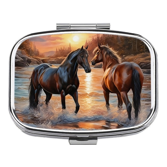 Horses in Water Pill Box Compact Organizer