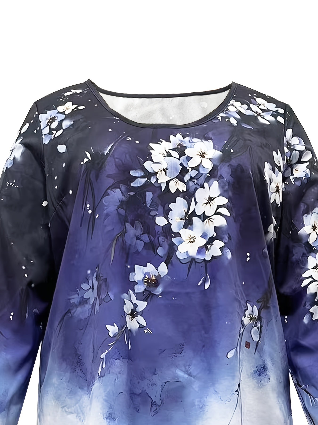  Ombre & Floral Print Long Sleeve Top & Pants Set