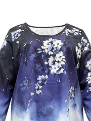  Ombre & Floral Print Long Sleeve Top & Pants Set