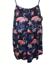  Flamingo Print Round Neck Cami Top
