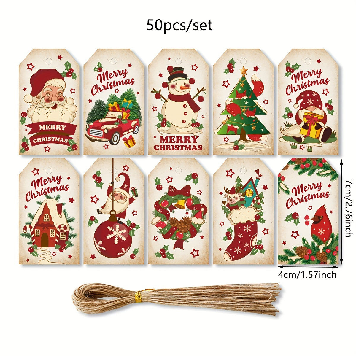 50pcs Vintage Christmas Holiday Blessing Card Santa Snowman Print Gift Tag