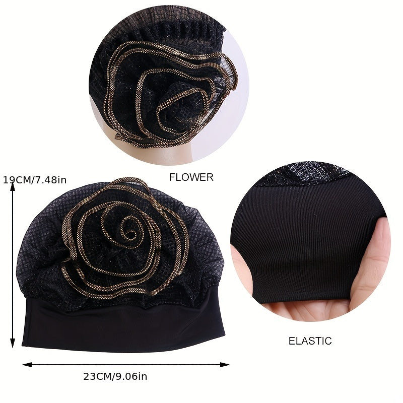 Ruffles Flower Glitter Turban Cap Solid Bonnet Head Wrap Head Scarf