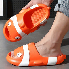 Summer Thick Sole 3D Cartoon Fish Men Slippers Home Indoor Beach Slides