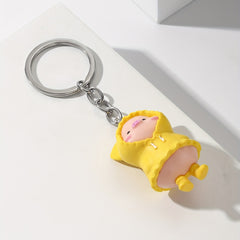Cartoon Pig Raincoat Keychain Pendant Resin Doll Key Ring Bag Accessories