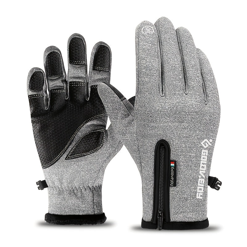 Winter Velvet Gloves With Zipper Waterproof Windproof Touch Screen
