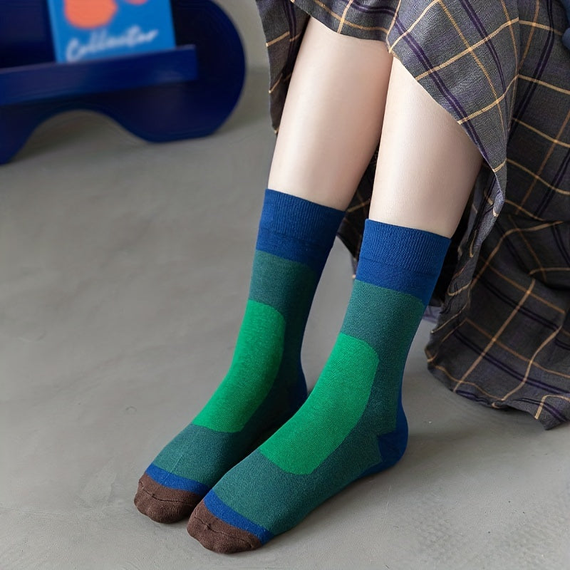 3 Pairs Colorblock Crew Socks Women's Stockings