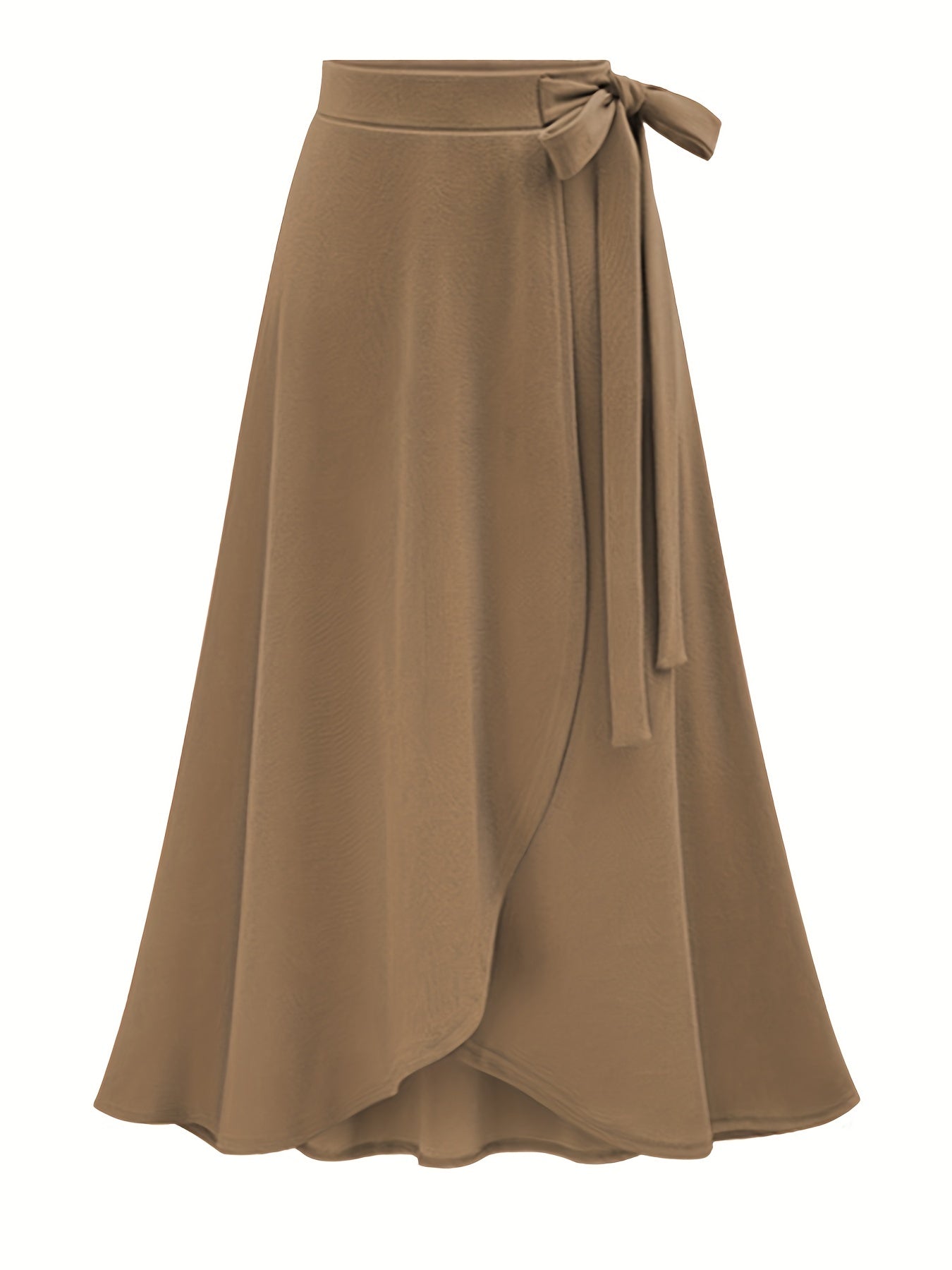  Solid Side Knot Layered Maxi Skirt with Slight Stretch