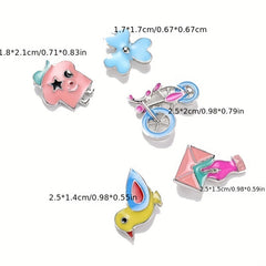 5pcs Cartoon Brooch Set Fruit Bird Airplane Palm Cross Pins