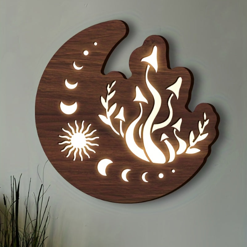 Wooden Moon Stars Night Light Wall Decoration LED Energy-saving Emergency Light