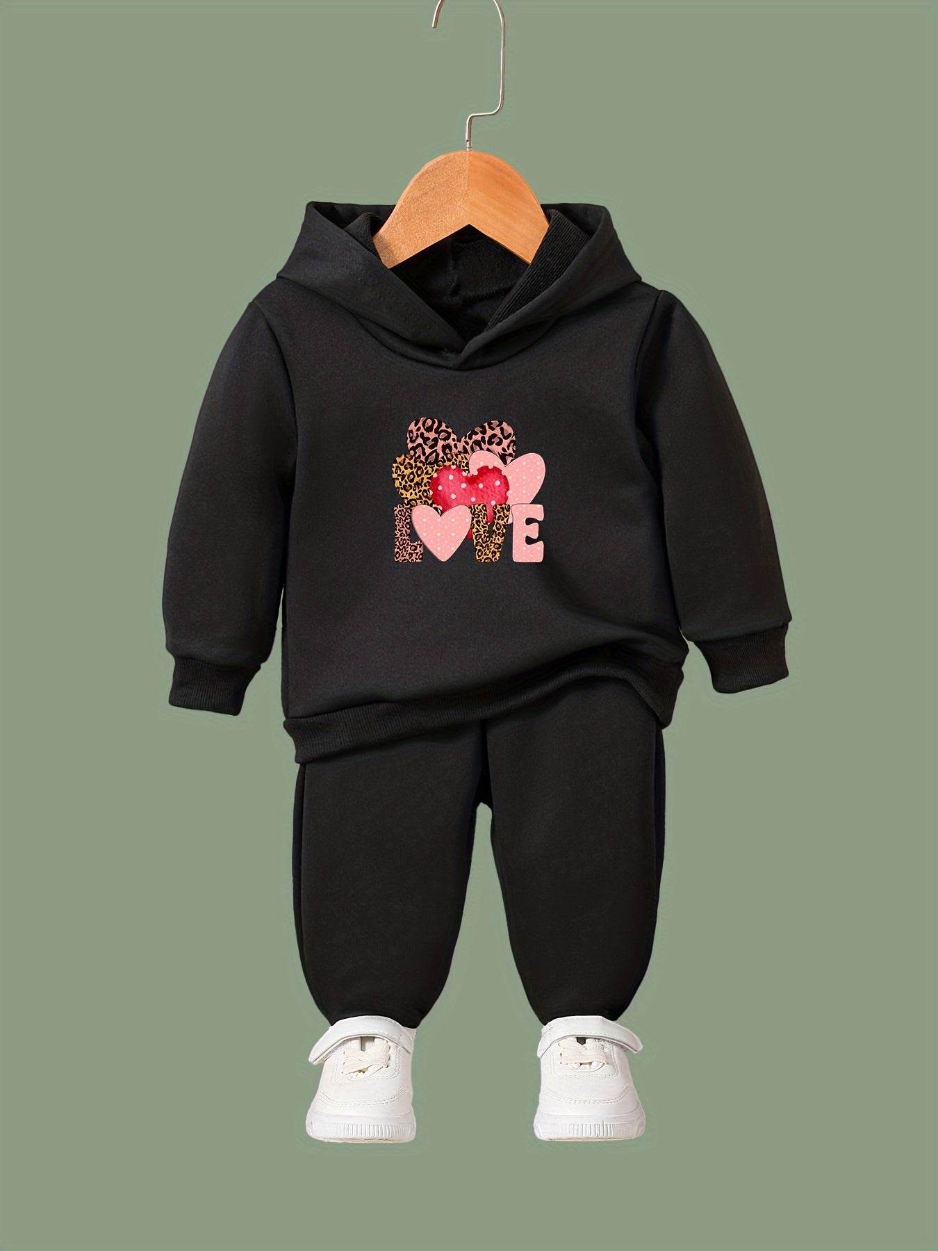 Love Pattern Long Sleeve Hooded Sweatshirt Girls Comfy Hoodies