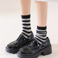 5 Pairs Striped Crew Socks Comfy & Breathable Women's Mid Tube Stockings