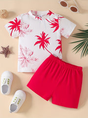 Baby Boys Coconut Tree Print T-shirt & Shorts Set Summer Beach Vacation Clothes