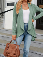  Solid Cable Long Sleeve Open Front Cardigan