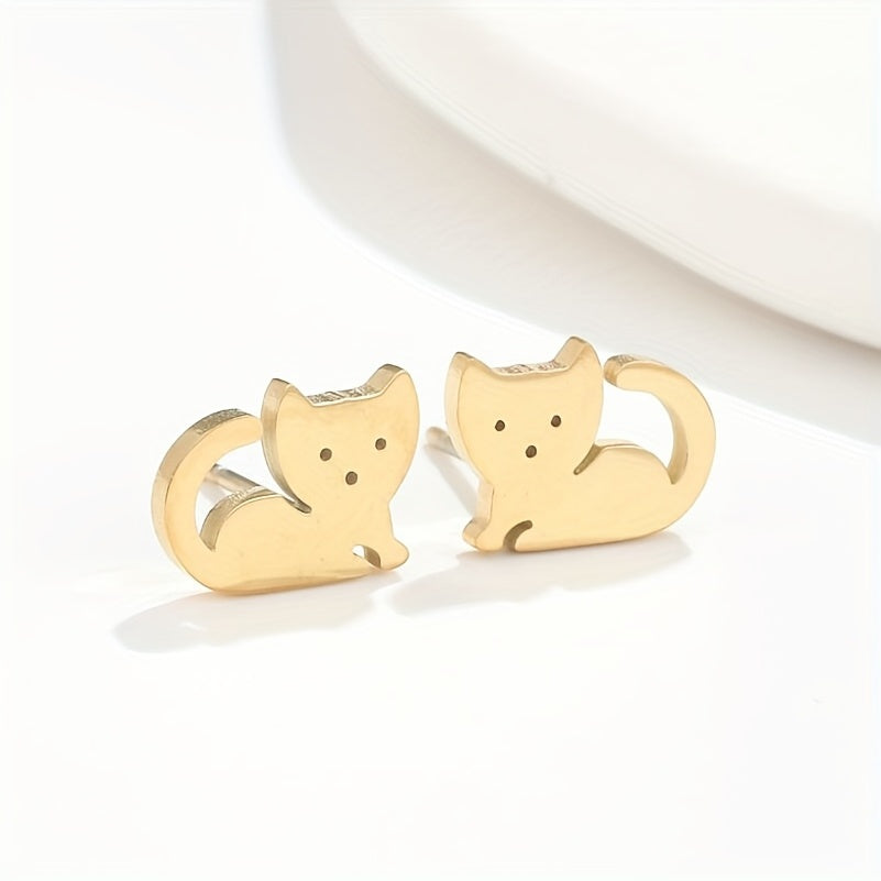 2pcs Men's Stainless Steel Cat Earrings