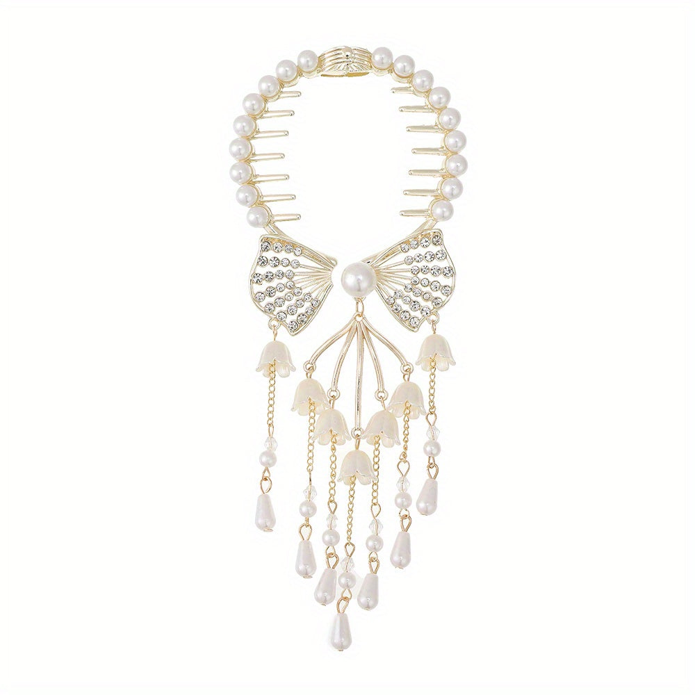Rhinestone Banana Clip Flower Tassel Hair Clip Prom Party