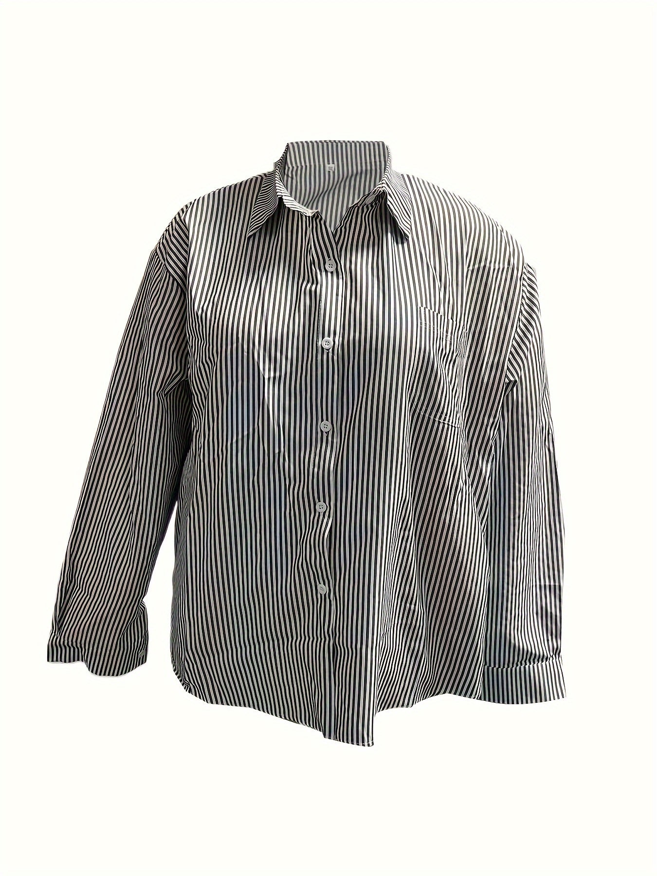  Stripe Print Long Sleeve Button Up Shirt