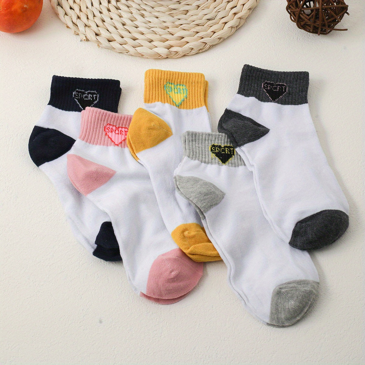 Heart Print Crew Socks for Women