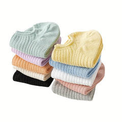 10 Pairs Solid Ribbed Ankle Socks Women's Stockings