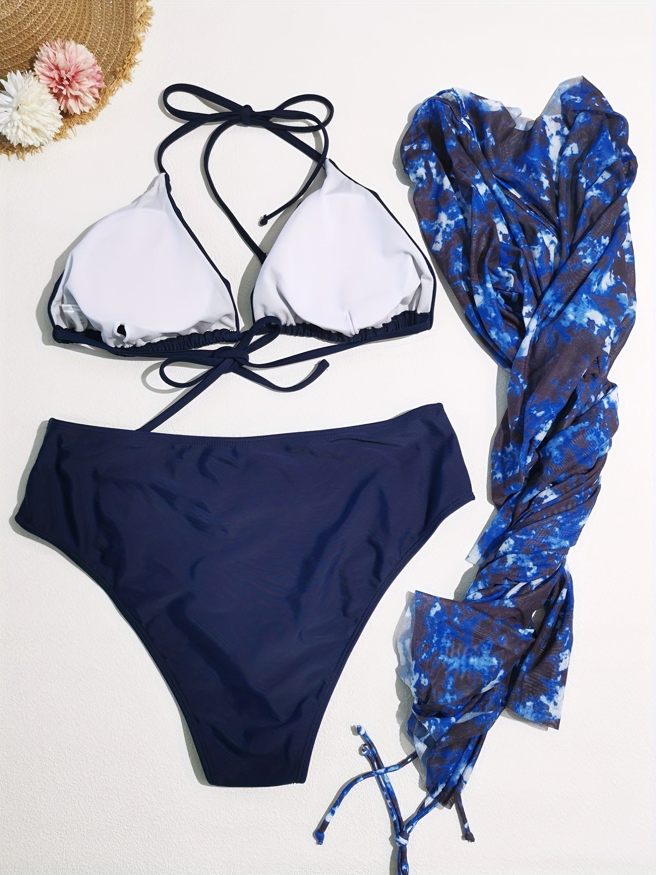  Modest Camo Print Long Sleeve Cut Out Bikini Set 3pcs
