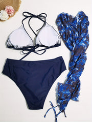  Modest Camo Print Long Sleeve Cut Out Bikini Set 3pcs