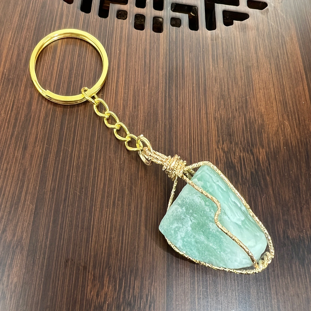 Raw Crystal Keychain Natural Irregular Gemstone Yoga Key Ring Pendant