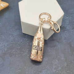 Wine Button Shape Keychain Pendant Metal Enamel Key Ring Pendant Bag Ornament