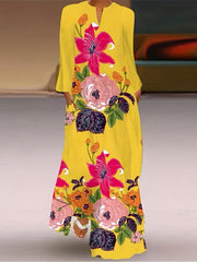  Moon & Feather Print Maxi Dress with Pockets